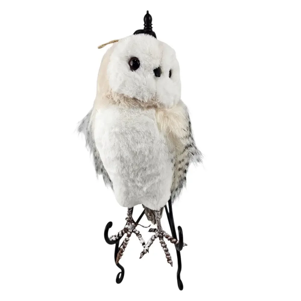 Snowy Owl Plush Figurine and Woven Birch Tree Throw Pillow‎ Woodland Decor Set
